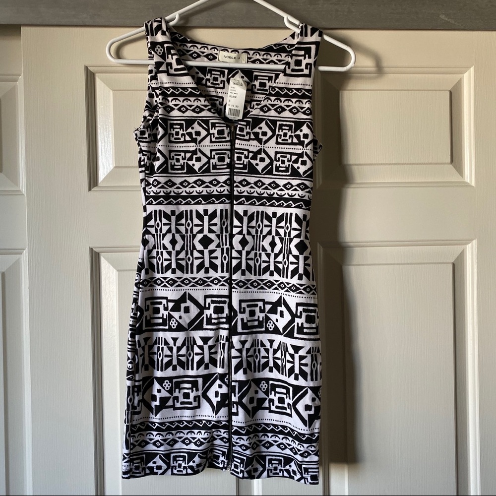 White and black tribal print bodycon dress